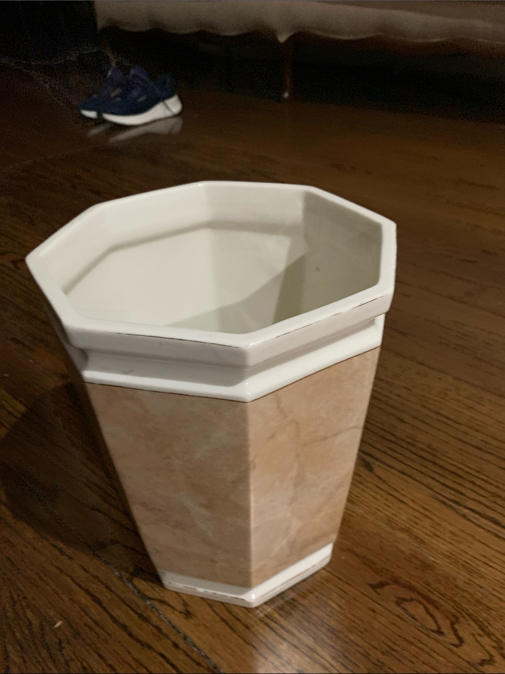 Octagonal Ceramic Planter in Cream and White